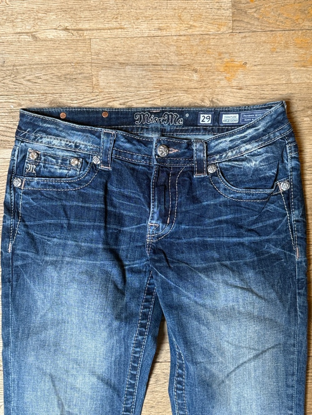 Miss Me Dark Blue Embellished Pocket Jeans